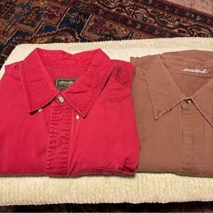 Eddie Bauer L/S Red and Brown Button Down Shirts